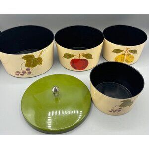 Vtg Set Nesting Bowls Canister Set Hand Painted Fruit Covered Dish